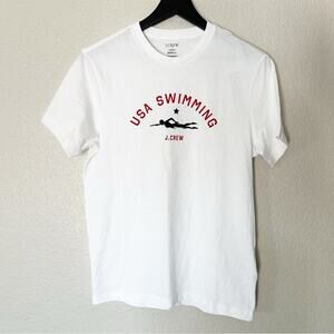 J. Crew Factory Top Womens USA Swimming Graphic T-Shirt White 100% Cotton‎ Small